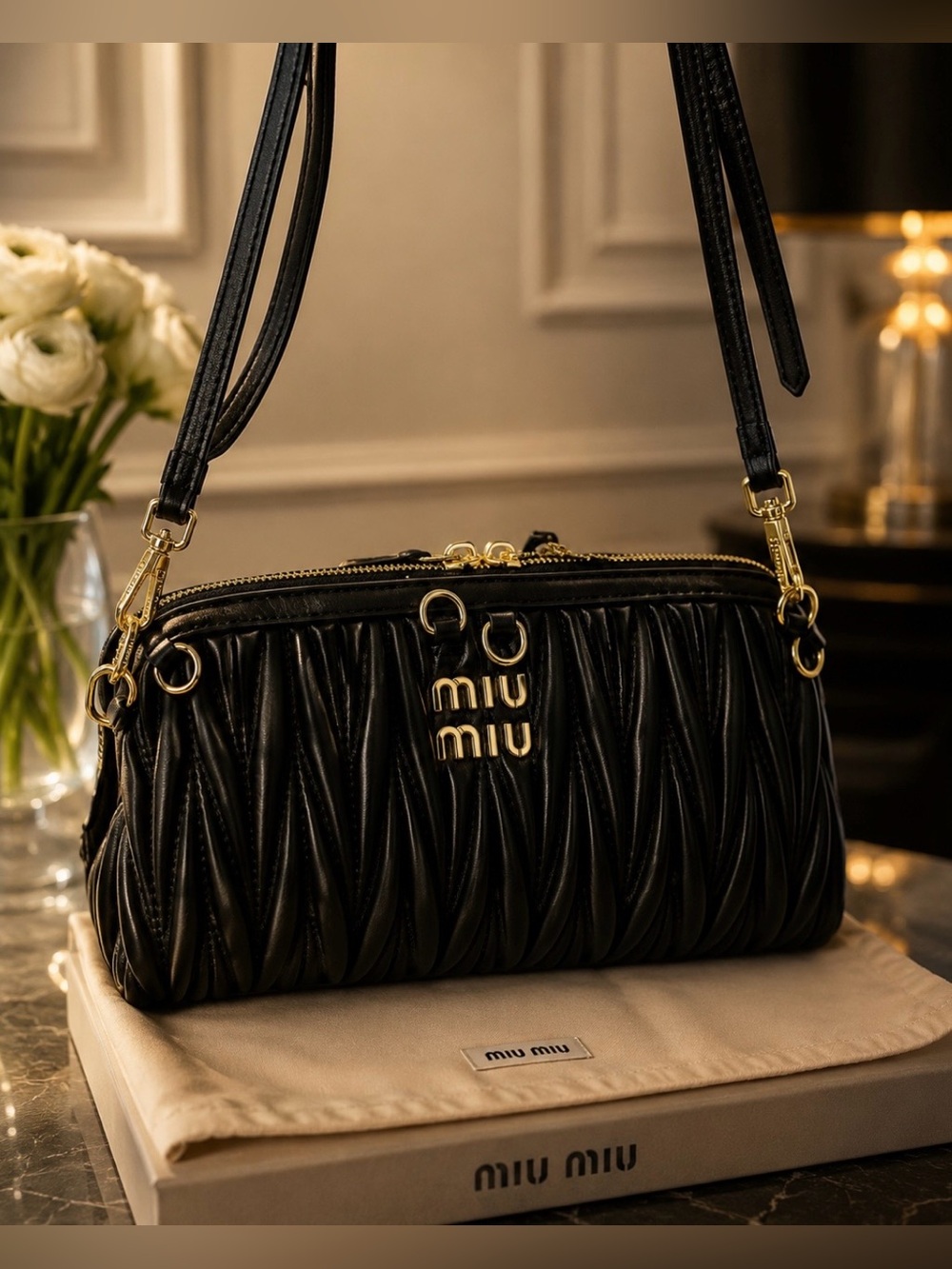 Black crossbody Women's Bag with Gold Hardware. Not authentic